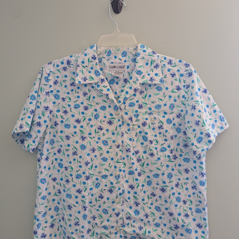 Cabin Creek Blue and Green Floral Blouse